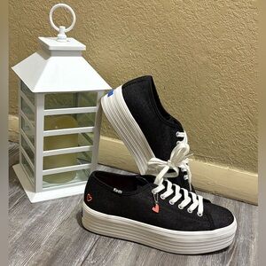 Keds Denim Black Platform Sneakers with White Soles